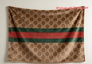 Gucci GG Monogram Brown Green Red Stripe Flannel Blanket Wall Decor throw blankets IMG_2537